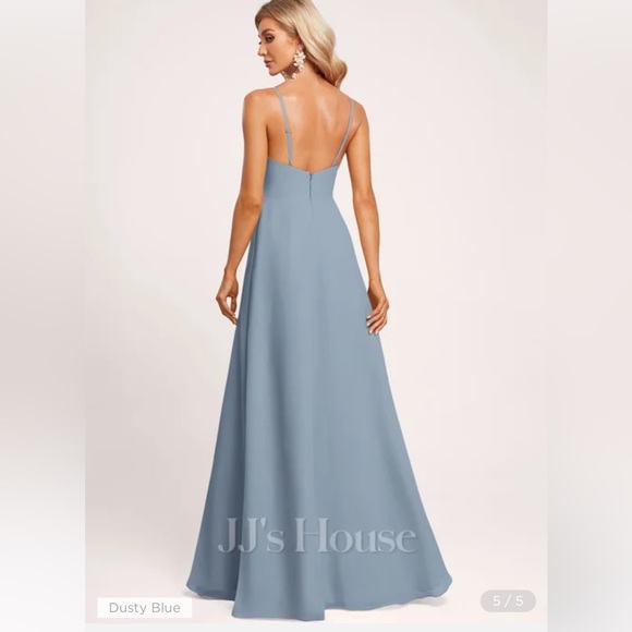 JJ’s House A Line V Neck Floor Length Chiffon Bridesmaid Dress - Picture 5 of 5